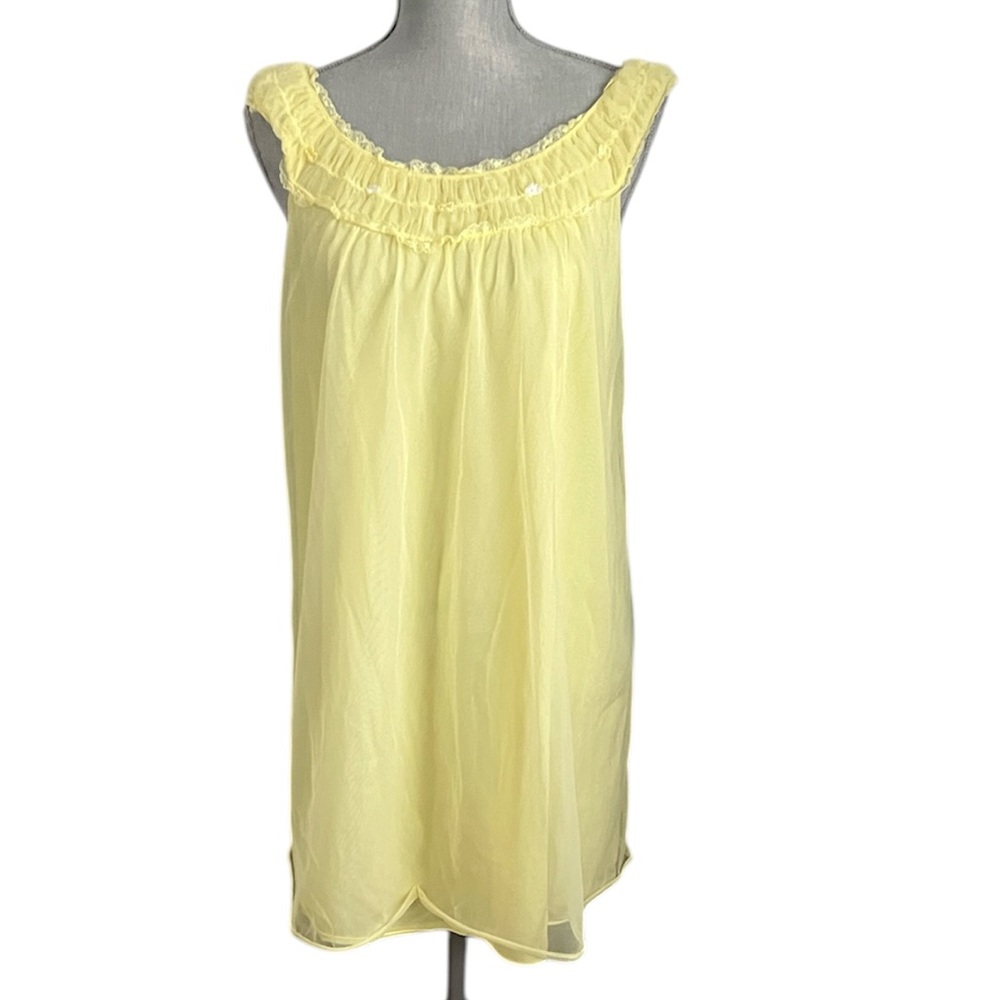 Vintage Yellow Nylon Chiffon Coquette Fairycore Babydoll Nightgown